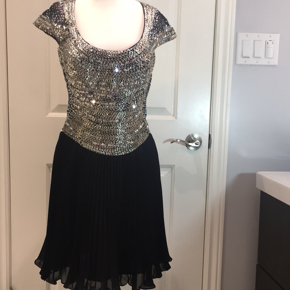 Jovani Silver Embellished And Black Pleated Dress
